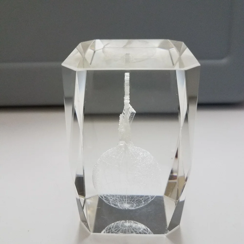 3D Laser Etched Paperweight Globe Cross Praying